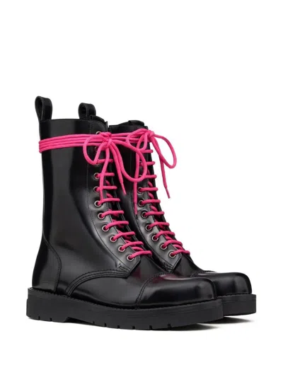 Shop Valentino Garavani Untitled Leather Combat Boots In Black