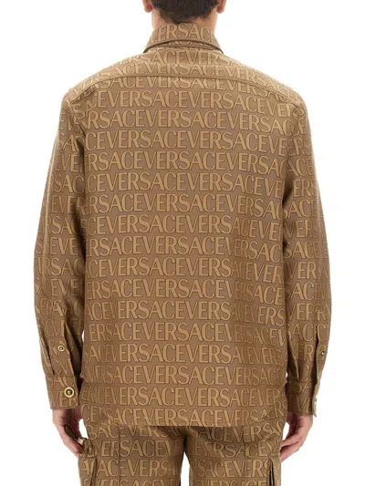 Shop Versace Allover Logo Shirt In Brown
