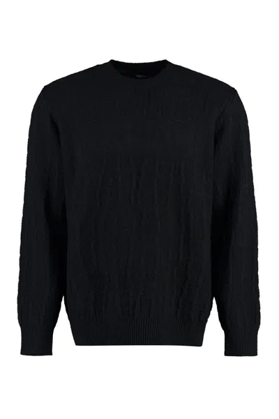 Shop Versace Crew-neck Wool Sweater In Black