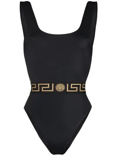 Shop Versace One-piece Swimsuit Greca Details In Black