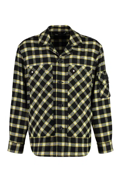 Versace Checkered Wool Blend Overshirt In Black