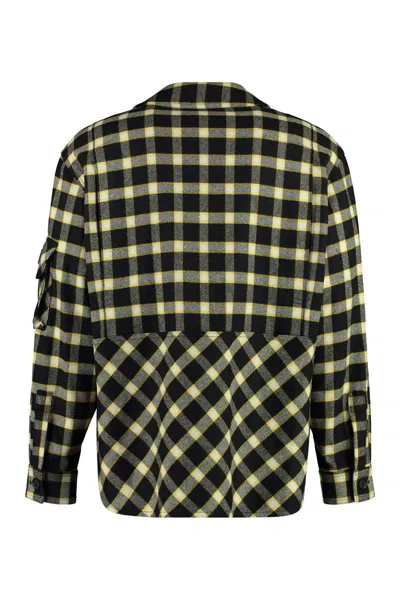 Versace Checkered Wool Blend Overshirt In Black