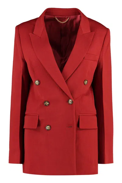 Shop Victoria Beckham Double-breasted Wool Blazer In Red