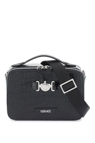 Shop Versace Medusa Biggie Messenger Bag In Black Palladium (black)