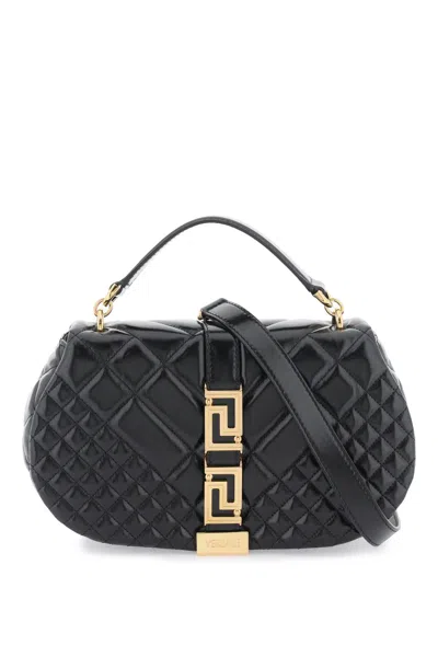 Shop Versace Greca Goddess Shoulder Bag In Black  Gold (black)