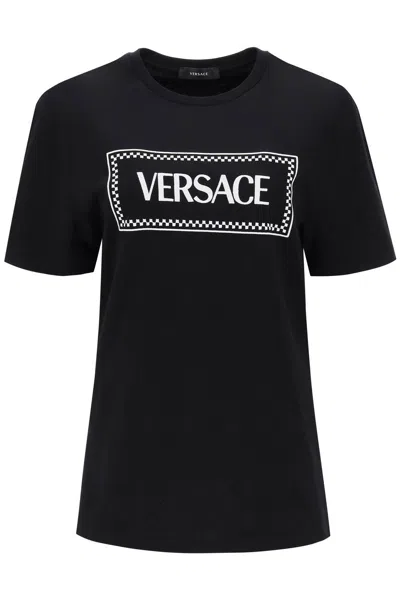 Shop Versace Embroidered Logo T-shirt In Black White (black)