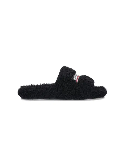Shop Balenciaga Furry Slide Flat Sandals In Black