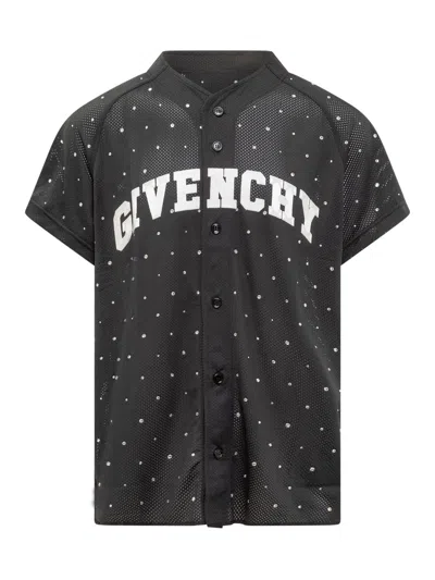 Shop Givenchy College Oversized Baseball Sweater In Black Mesh With Studs