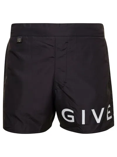Shop Givenchy Plage Branding Print Short Swimwear In Black