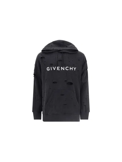 Shop Givenchy Hoodie With Black Delav Estroyed Effect