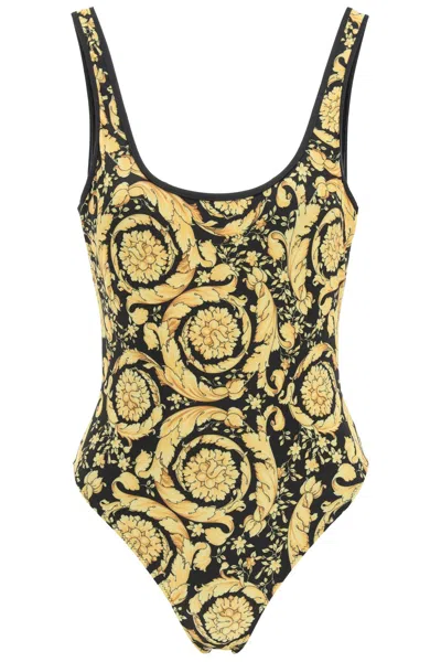 Shop Versace Barocco One-piece Swimsuit In Black Print Gold