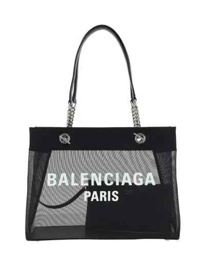 Shop Balenciaga Duty Free Mesh Tote Bag In Black/l White