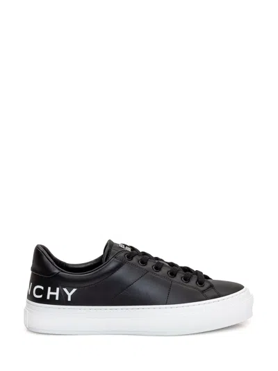 Shop Givenchy Black City Sport Sneakers With Printed Logo In Black/white