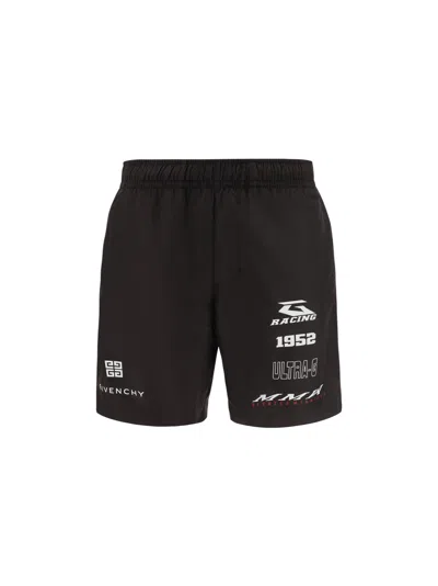 Shop Givenchy Black Polyester Swimming Shorts In Black/white