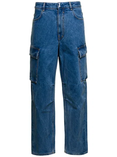 Shop Givenchy Denim Cargo Pants In Blu