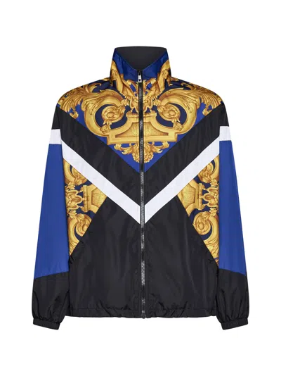 Shop Versace Multicolor Nylon Barocco Jacket In Blue
