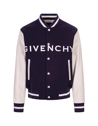 Shop Givenchy Bomber Jacket In Wool And Leather In Blue