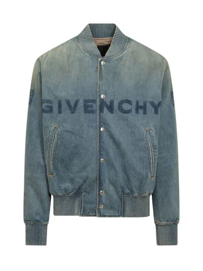Shop Givenchy Denim Jacket With Logo In Blue