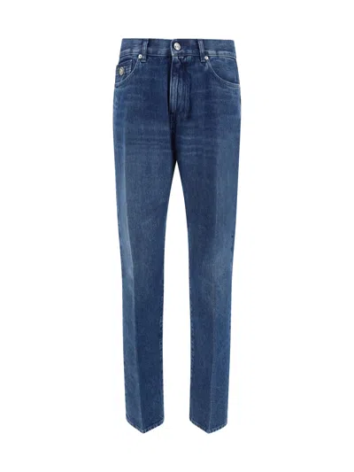Shop Versace Straight Leg Jeans In Blue
