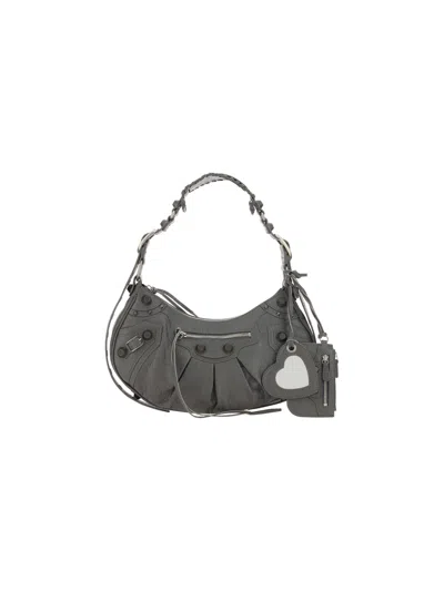 Shop Balenciaga Le Cagole Leather Shoulder Bag In Dark Grey