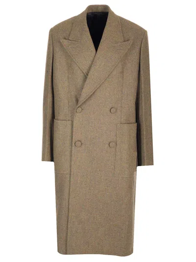 Shop Givenchy Double-breasted Herringbone Coat In Green
