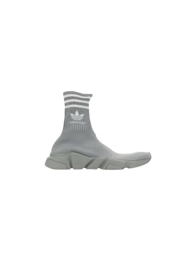 Shop Balenciaga X Adidas -speed Trainers Knitted Sock-sneakers In Grey