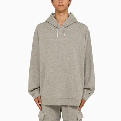 Shop Givenchy Distressed Drawstring Hoodie In Grey