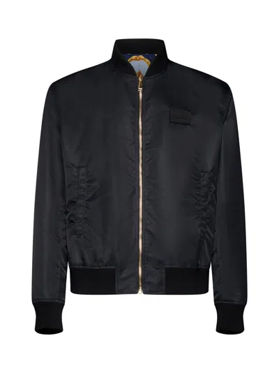 Shop Versace Barocco 600 Black Nylon Bomber Jacket In Heritage Print
