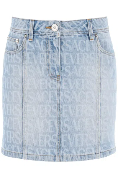 Shop Versace Allover Skirt In Light Blue (blue)