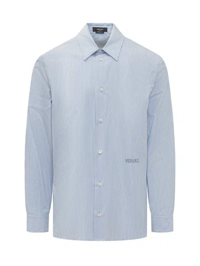 Shop Versace Cotton Poplin Shirt In Light Blue