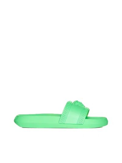 Shop Versace Medusa Slide Sandal In Lime