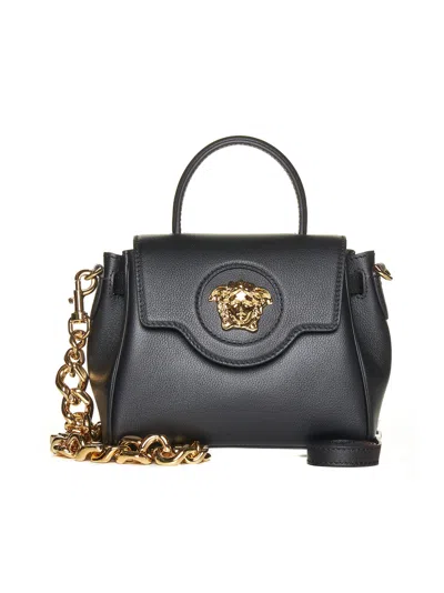 Shop Versace La Medusa Small Leather Bag In Nero/oro