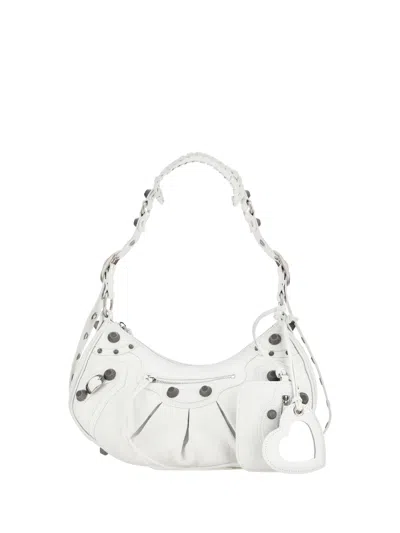 Shop Balenciaga Le Cagole Leather Shoulder Bag In Optic White