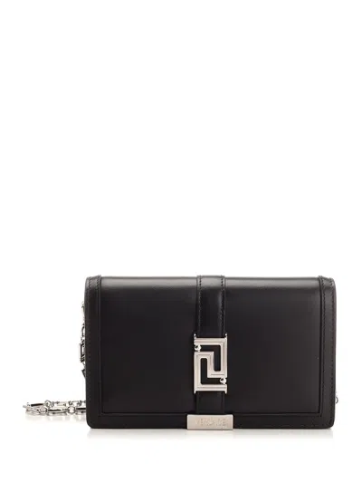 Shop Versace Greca Goddess Mini Bag In P Black Palladium