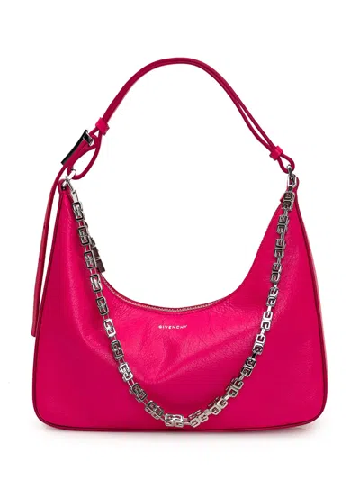 Shop Givenchy Neon Pink Leather Small Cut Out Moon Bag With Chain