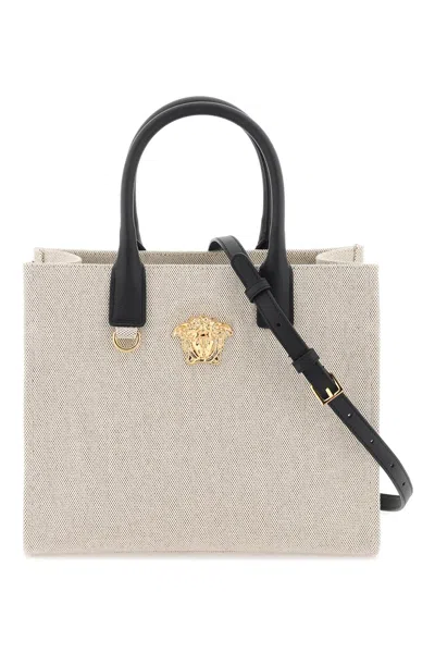 Shop Versace La Medusa Small Shopper Bag In Rope Black  Gold (beige)