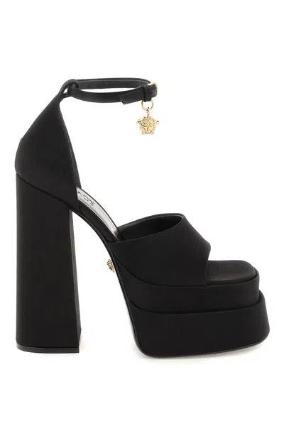 Shop Versace Medusa Aevitas Double Platform Sandals In V Black  Gold