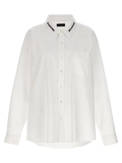 Shop Balenciaga Dropped Neckline Oversize Shirt In White