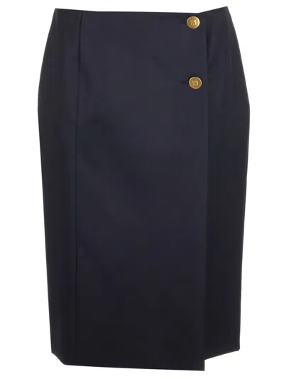 Shop Givenchy Gabardine Wrap Skirt In Blue