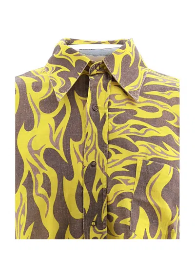Shop Erl Shirts In Yellow Flames