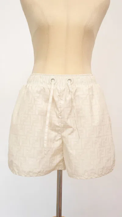 Pre-owned Fendi White Ff Drawstring Shorts