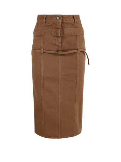 Shop Jacquemus Denim Back-slit Skirt In A Camel Beige