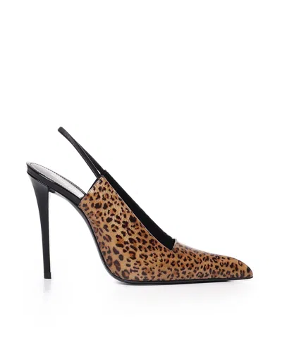 Shop Saint Laurent Raven Slingback Leopard-print Pumps In Animalier