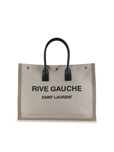Shop Saint Laurent Large Rive Gauche Shopping Bag In Beige