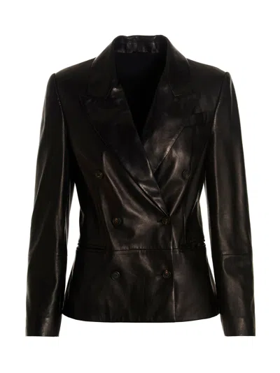 Shop Brunello Cucinelli Double-breasted Leather Jacket In Black