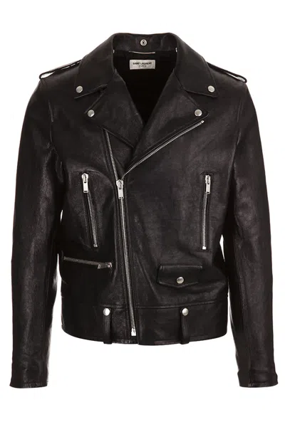 Shop Saint Laurent Black Leather Motorcycle Jacket