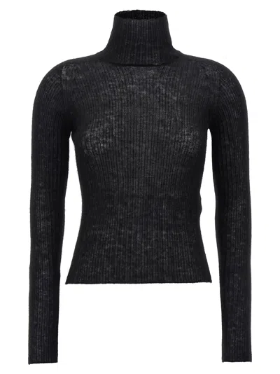 Shop Saint Laurent Black Wool Blend Turtleneck Sweater