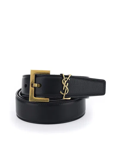 Shop Saint Laurent Monogram Belt In Black