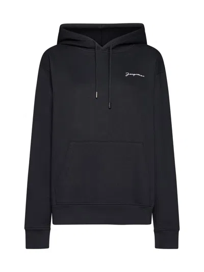 Shop Jacquemus Le Sweatshirt Brodè Logo Hoodie In Black