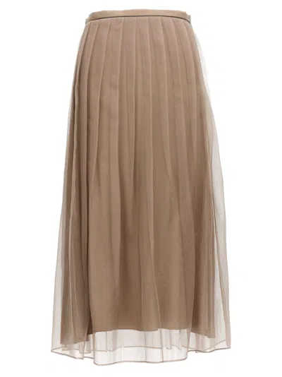 Shop Brunello Cucinelli Monile Detail Silk Skirt In Brown